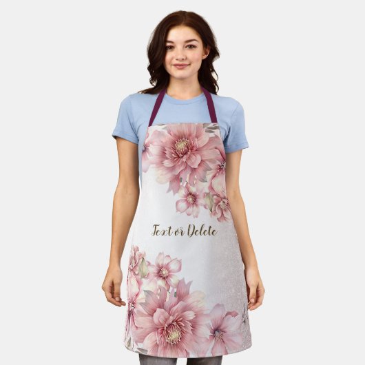 Roze Waterverf bloeit glanzend glitter modern Schort (Gedragen)