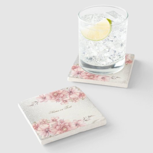 Roze Waterverf bloeit glanzend glitter modern Stenen Onderzetter (Zijkant)