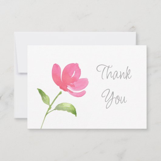 Roze Waterverf Bloem 3 Bedankkaart (Voorkant)
