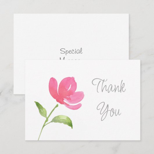 Roze Waterverf Bloem 3 Bedankkaart (Voorkant / Achterkant)