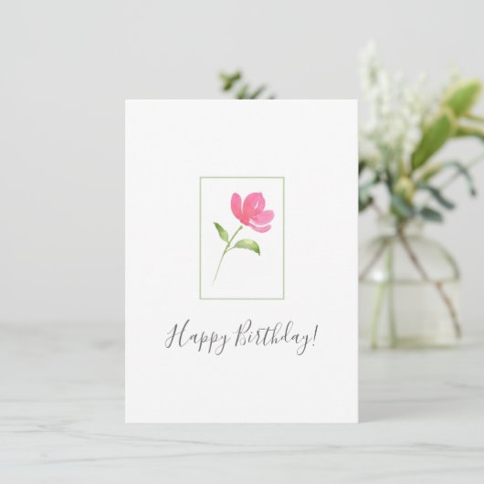 Roze Waterverf Bloem 3 Kaart (Staand voorkant)