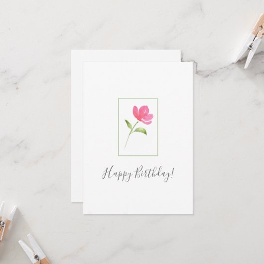 Roze Waterverf Bloem 3 Kaart (Voorkant / Achterkant in situ)