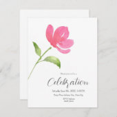 Roze Waterverf Bloem 3 Uitnodiging (Voorkant / Achterkant)