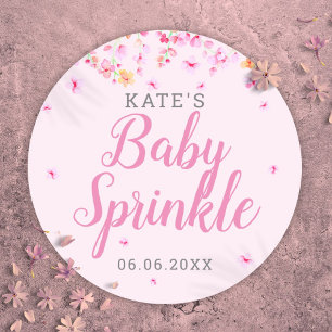 Roze waterverf bloem baby girl sprinkle ronde sticker
