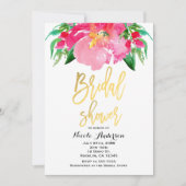 Roze Waterverf Bloem Bloemen Goud Vrijgezellenfees Kaart (Voorkant)