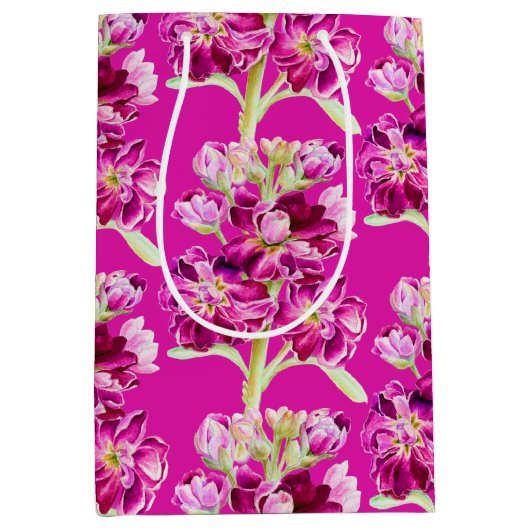 Roze waterverf bloem bloempatroon medium cadeauzakje (Voorkant)