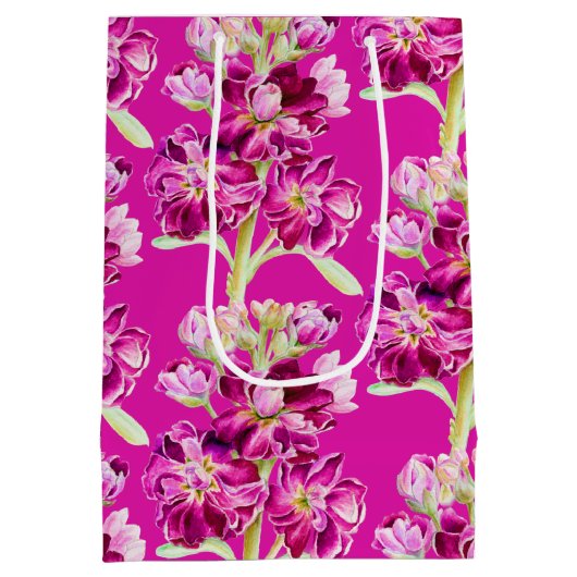 Roze waterverf bloem bloempatroon medium cadeauzakje (Achterkant)