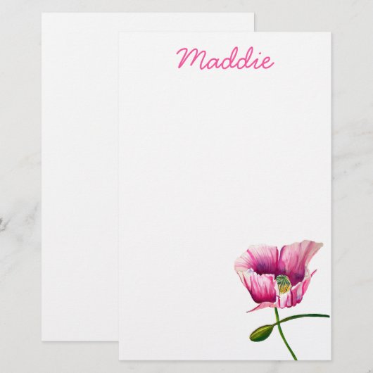 Roze waterverf bloem briefpapier (Voorkant / Achterkant)