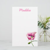 Roze waterverf bloem briefpapier (Staand voorkant)
