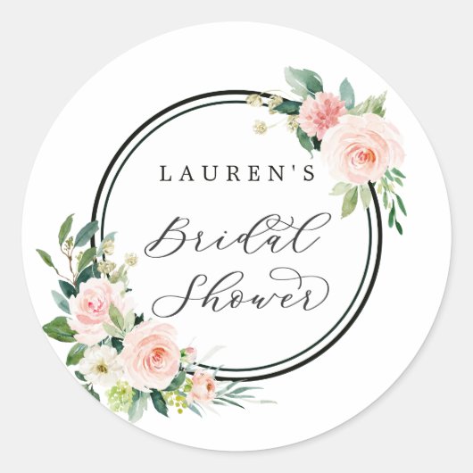 Roze Waterverf Bloem Bruidsdouche Ronde Sticker (Voorkant)