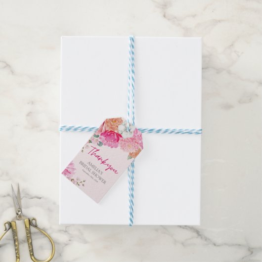 Roze waterverf bloem bruiloft bruidsshower welkom cadeaulabel (Met Touw)
