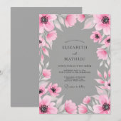 Roze Waterverf Bloem Bruiloft Kaart (Voorkant / Achterkant)