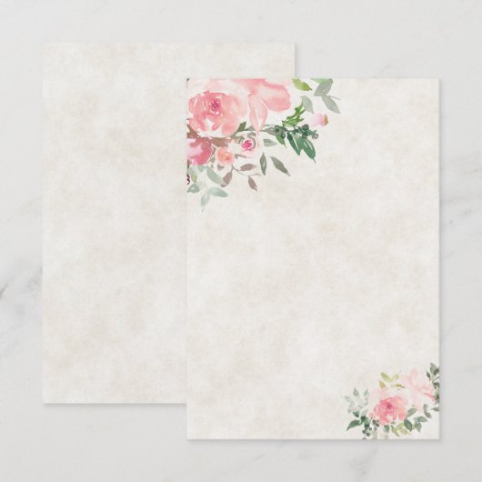Roze waterverf bloem bruiloft kaart (Voorkant / Achterkant)