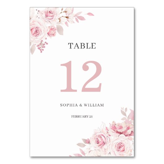 Roze Waterverf Bloem Bruiloft Tafel Nummer Kaart (Voorkant)