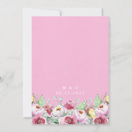 Roze waterverf bloem bruiloft uitnodiging (Achterkant)