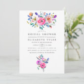 Roze waterverf bloem bruiloft uitnodiging (Staand voorkant)