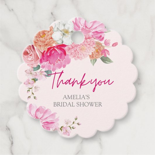 Roze waterverf bloem bruiloft Welcome Bedankjes Labels (Voorkant)