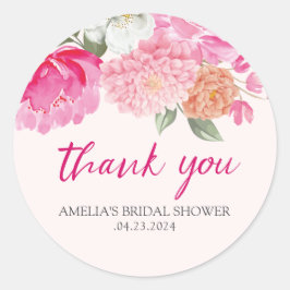 Roze waterverf bloem bruiloft Welcome Ronde Sticker