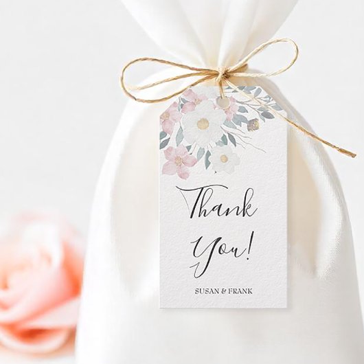 Roze waterverf bloem cadeaulabel