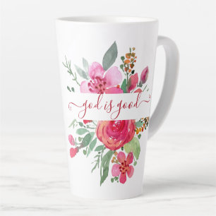 Roze waterverf bloem "God is Goed"  koffiemok Latte Mok