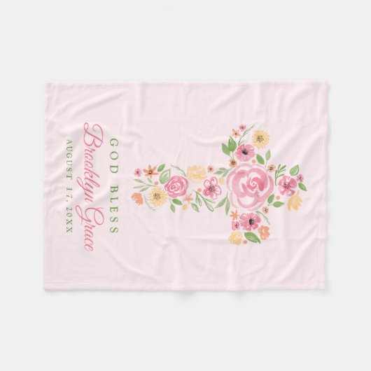 Roze Waterverf Bloem Kruisdoop / doop Fleece Deken (Voorkant (Horizontaal))