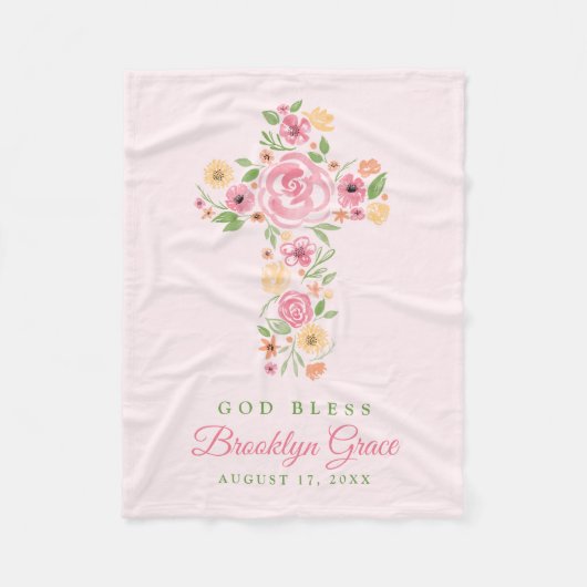 Roze Waterverf Bloem Kruisdoop / doop Fleece Deken (Voorkant)