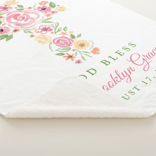 Roze Waterverf Bloem Kruisdoop / doop Sherpa Deken (3/4)