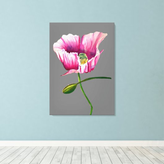 Roze waterverf bloem  kunst canvas afdruk (Insitu (Houten vloer))