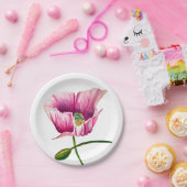 Roze waterverf bloem  kunst papieren bordje (Feest)