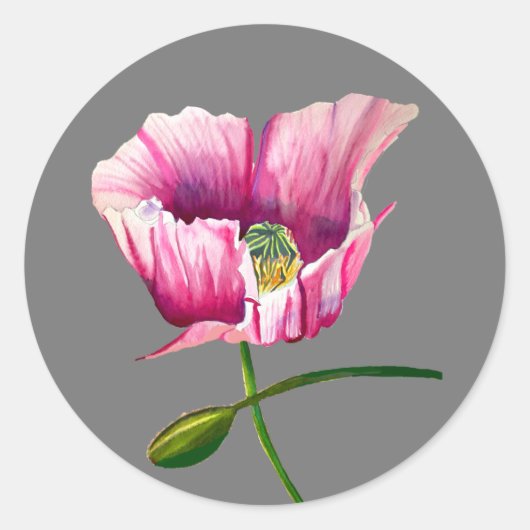 Roze waterverf bloem  kunst ronde sticker (Voorkant)