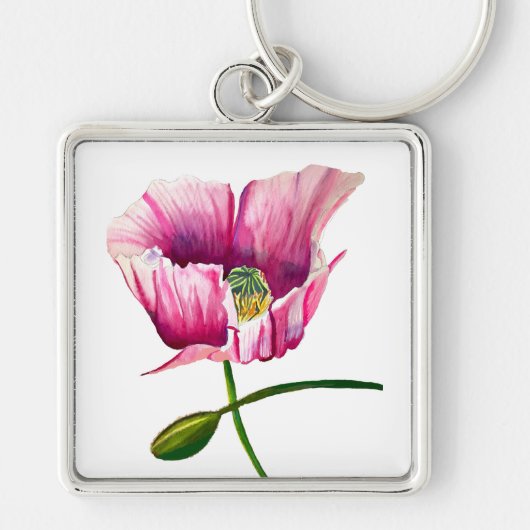 Roze waterverf bloem  kunst sleutelhanger (Voorkant)