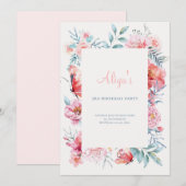 Roze waterverf bloem Meisjes Verjaardagsfeest Kaart (Voorkant / Achterkant)