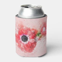 Roze waterverf bloem met bloemknop blikjeskoeler
