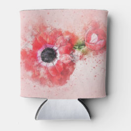 Roze waterverf bloem met bloemknop blikjeskoeler