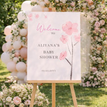Roze Waterverf Bloem Minimal Baby Shower