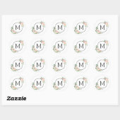 Roze Waterverf Bloem Monogram Ronde Sticker (Vel)
