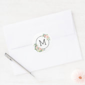 Roze Waterverf Bloem Monogram Ronde Sticker (Envelop)