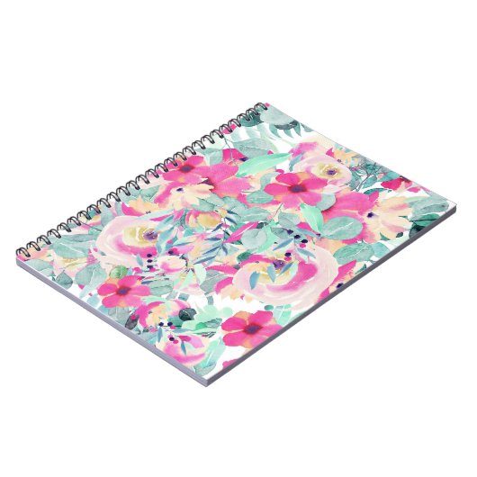  Roze Waterverf Bloem Notitieboek (Linkerzijde)