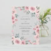 Roze Waterverf Bloem Romantische Bruiloft Kaart (Staand voorkant)