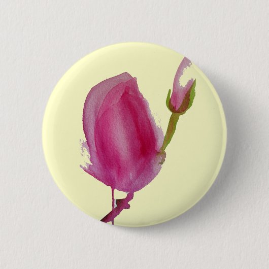 Roze waterverf bloem ronde button 5,7 cm (Voorkant)