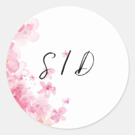 Roze waterverf bloem ronde sticker