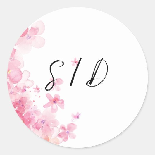 Roze waterverf bloem ronde sticker (Voorkant)