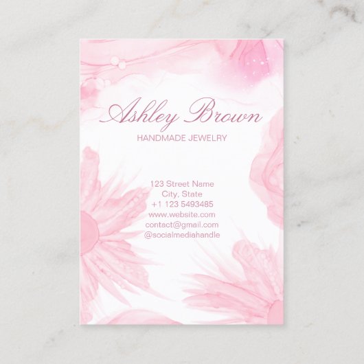 Roze Waterverf Bloem Sieraden Oorbel Display Visitekaartje (Achterkant)