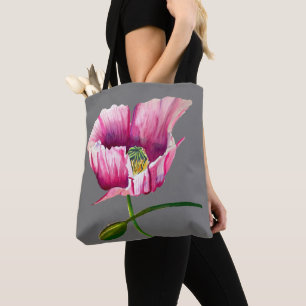 Roze waterverf bloem tote bag