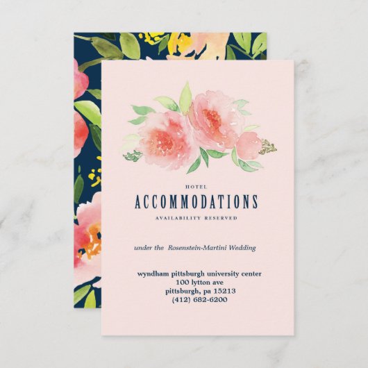 ROZE WATERVERF BLOEM trouwinformatie kaarten (Voorkant / Achterkant)