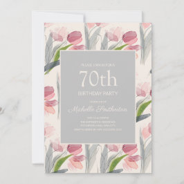 Roze Waterverf Bloem Tulpen 70e Verjaardag Kaart