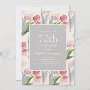 Roze Waterverf Bloem Tulpen 70e Verjaardag Kaart