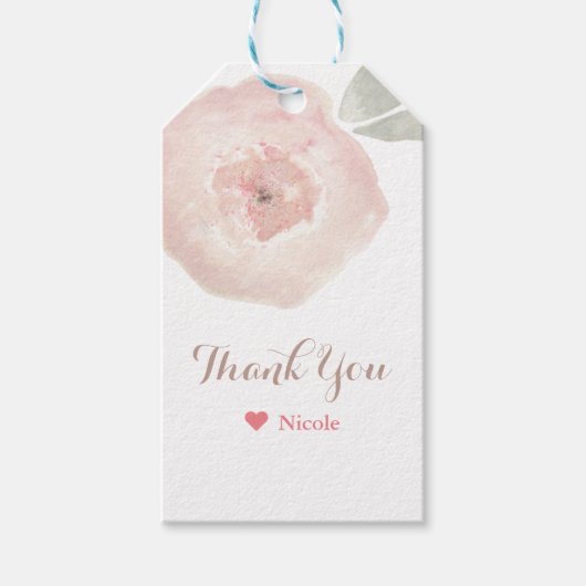 Roze Waterverf Bloem Verjaardagsfeestje Favor Cadeaulabel (Voorkant)