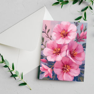 Roze Waterverf Bloem Wit Geschilderde Kaart