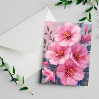 Roze Waterverf Bloem Wit Geschilderde Kaart